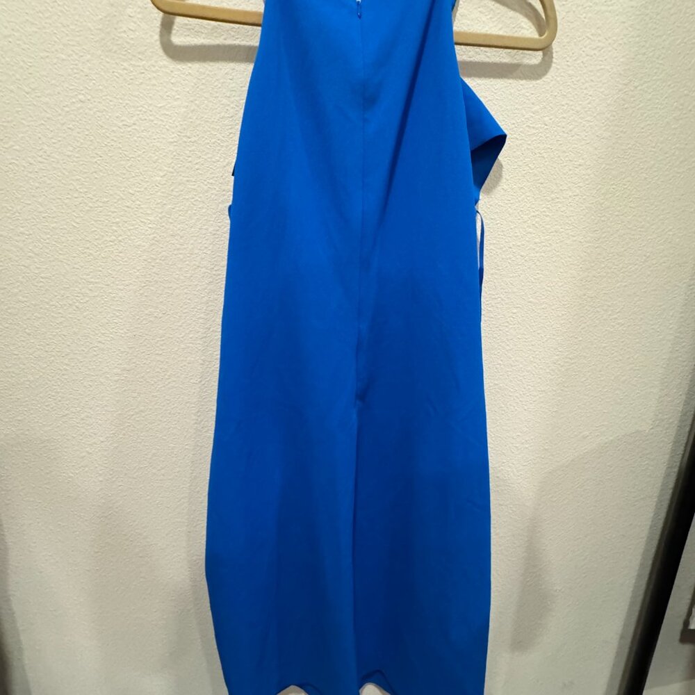 Ralph Lauren Size 16 Ruffled Cocktail Sheath Beaded Halter Dress PORTUGUESE BLUE - Picture 4 of 12